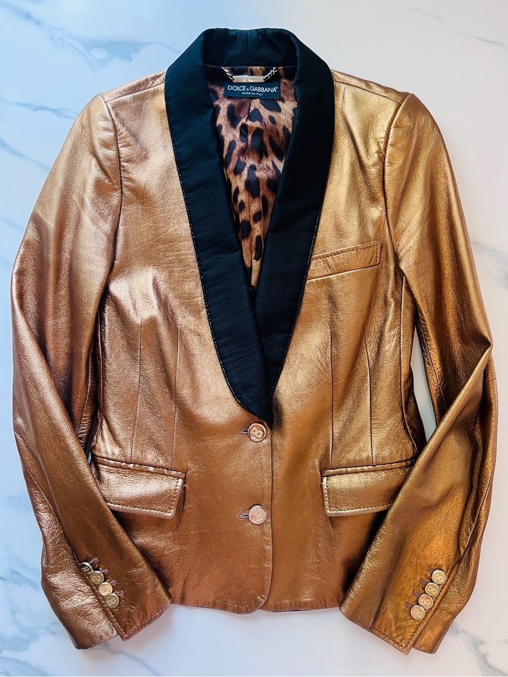 Luxe Dolce & Gabbana Metallic Gold Leather Blazer Jacket